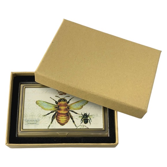 Imperial Honey Bee Business Card Holder, French Inspired, Brass & Glass Case - Picture 3 of 5
